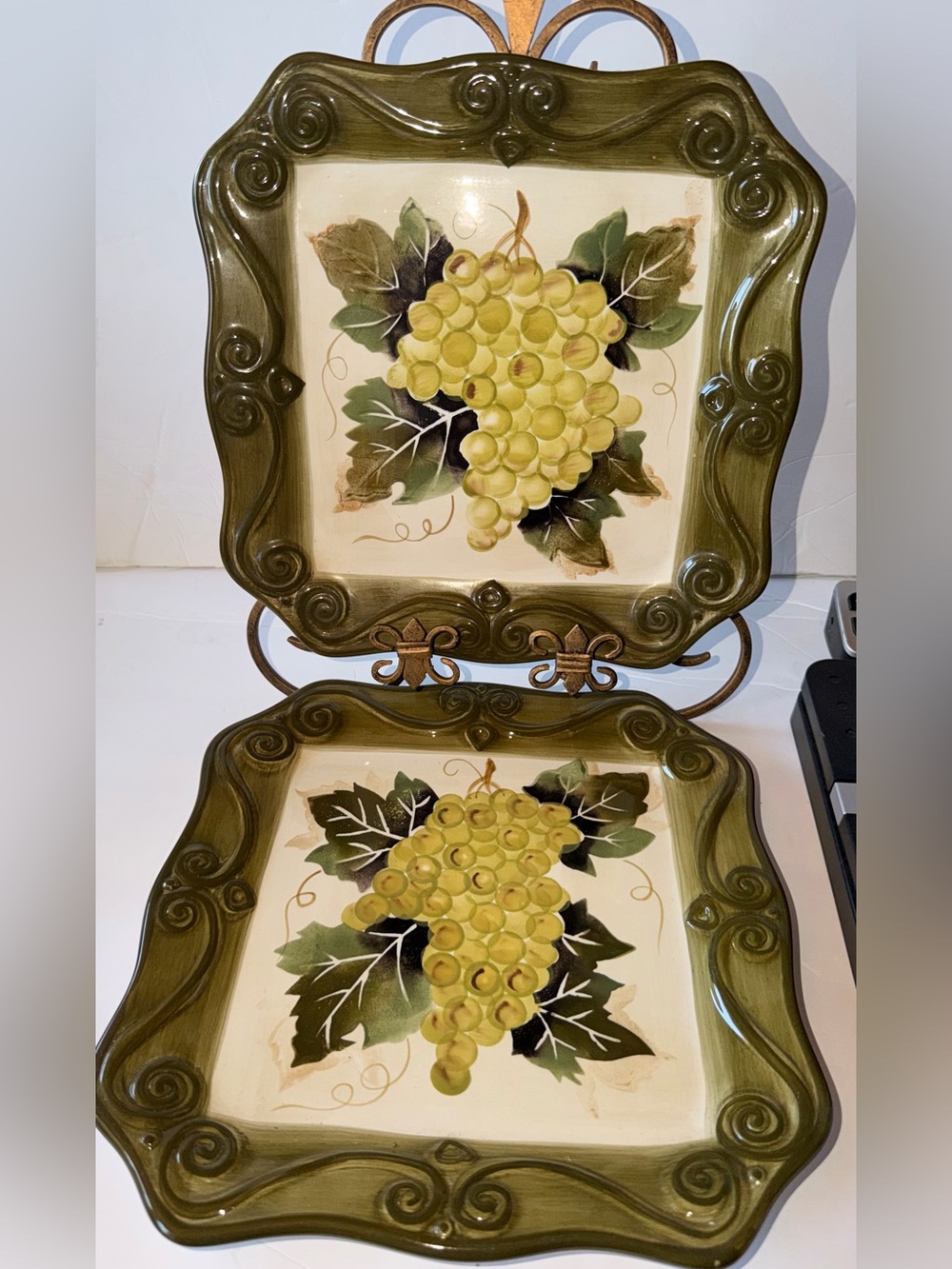2- VTG Tabletops Unlimited "Merlot"  Hand-Painted Collection Dinner Plates